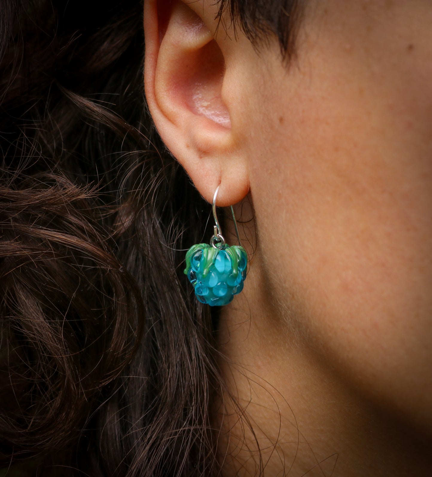 Glass Blue Raspberry Earrings